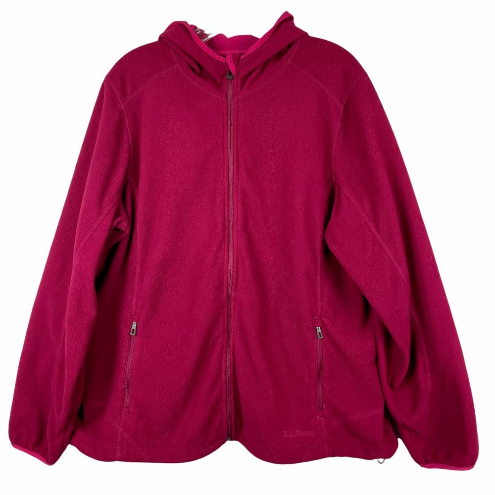 L.L. Bean Polartec Windbloc Jacket Hoodie Fleece Full Zip Pockets Fuschia